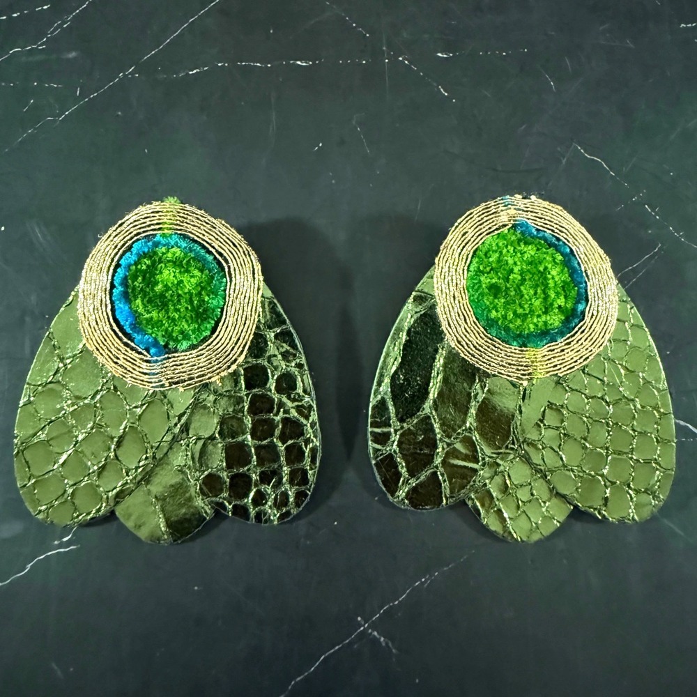 Handcrafted Green and Peacock Blue Textured Statement Earrings Ayala Bar Style